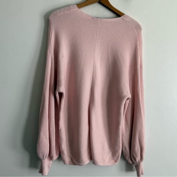 1 State Ribbed Dolman Ballon Sleeve cotton blend Sweater Elegant Pink V-Neck - Picture 6 of 6